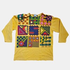 Vintage‎ Gantos Geometric Abstract Patchwork Sweater M Shoulder Pads Art To Wear